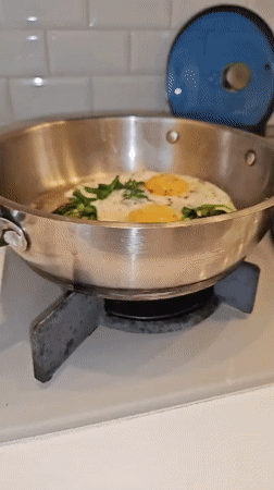 Eggs and spinach breakfast cooked and plated in Bataysk