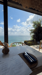 Oceanview breakfast setup captured at Kuta Selatan terrace restaurant