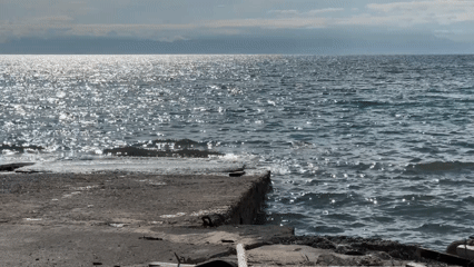 Choppy waters and overcast skies observed at Greek pier