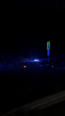 Police car with flashing lights parked roadside in Prisovo