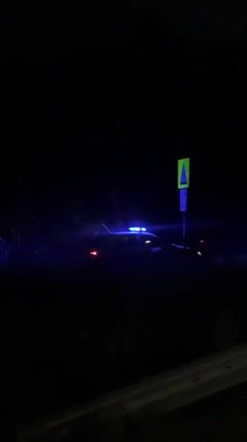 Police car with flashing lights parked roadside in Prisovo
