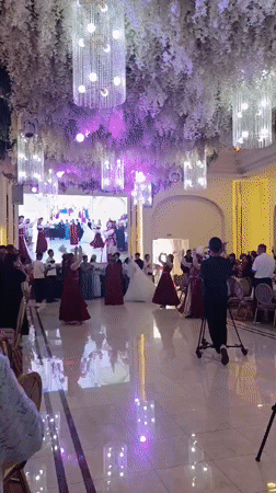 Wedding reception and mountain staircase in Naryn City