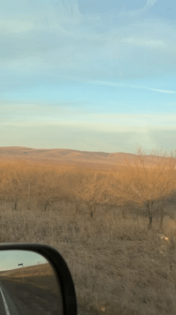 Evening drive through rural Russian landscape near Saragash