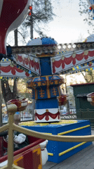 Child enjoys balloon ride at Perm amusement park