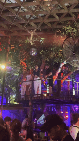 Group dances on platform at Kuta Selatan venue