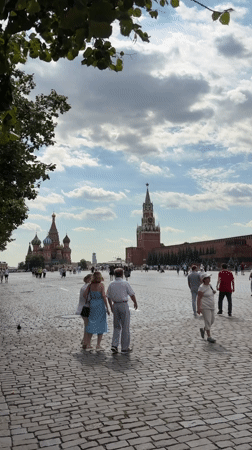 Foot traffic across the cobblestone plaza outside the Moscow Kremlin
