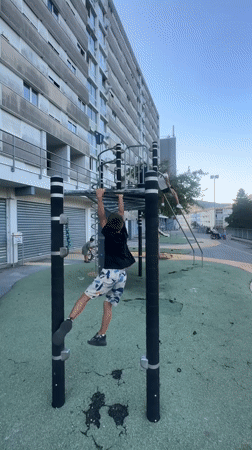 Playground action in a mountain valley town, Saint-Claude
