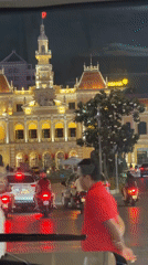 Evening scenes captured around illuminated buildings in Thủ Đức, Vietnam