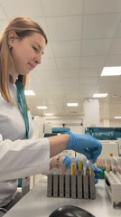 Researcher observed working in Moscow laboratory facility