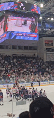 Ice hockey action inside a packed arena in Mytishchi