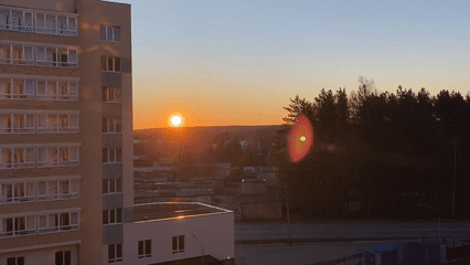 Sunset documented over Chaikovsky, Russia apartment buildings April 30