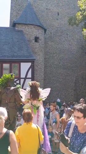 Fairy and forest creature costumes outside Altena's castle
