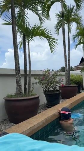 Morning poolside moments documented in Rawai, Thailand