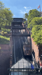 Funicular car observed ascending tracks in Budapest