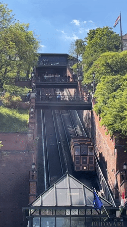 Funicular car observed ascending tracks in Budapest