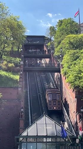 Funicular car observed ascending tracks in Budapest