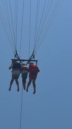 Parasailing and beach activities captured in Manavgat, Turkey