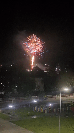 Colorful fireworks display lights up evening sky in Svilengrad