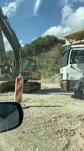 Construction workers direct traffic through active site in Montenegro