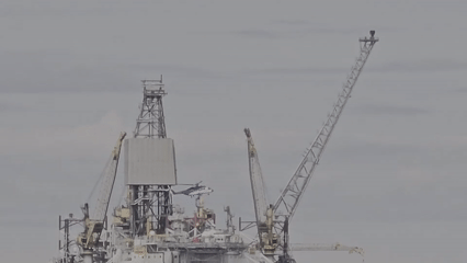 Helicopter lands on offshore oil rig near Randaberg, Norway