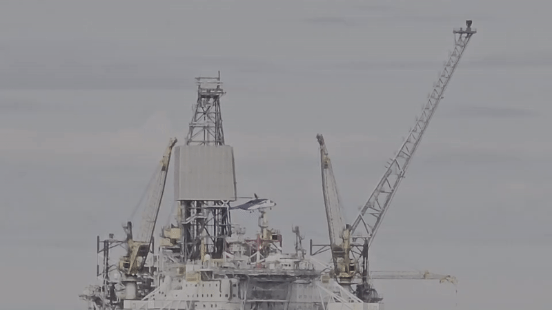 Helicopter lands on offshore oil rig near Randaberg, Norway