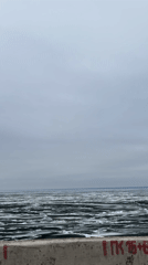 Ice floes documented on water in Chaikovsky, Russia