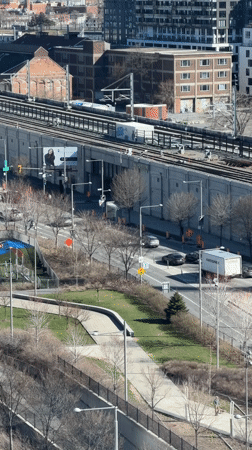 Montreal transit activity documented from elevated perspective