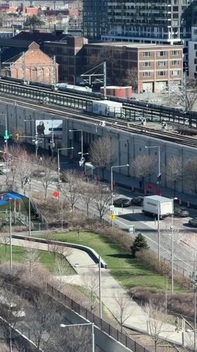 Montreal transit activity documented from elevated perspective