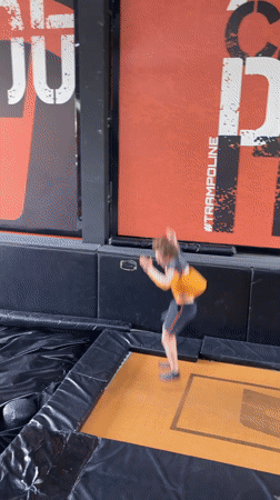 Person performs backflips at trampoline park in Krasnoyarsk
