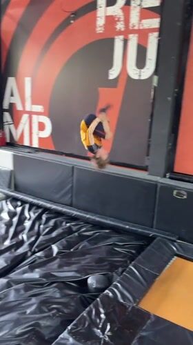 Person performs backflips at trampoline park in Krasnoyarsk