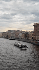 River boats and historic architecture observed in Saint Petersburg