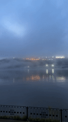 Foggy evening scenes captured along Yenisey River in Krasnoyarsk