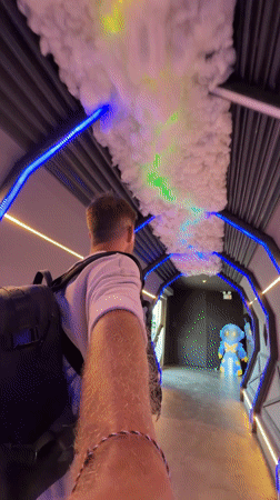 Late-night visitor explores futuristic entertainment facility in Denpasar