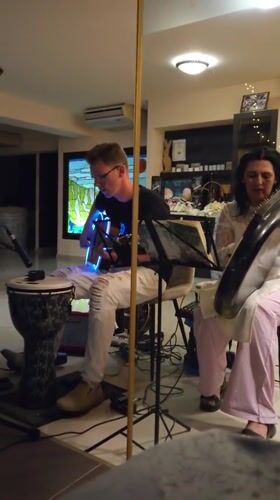 Informal living room jam session in Byala, Bulgaria