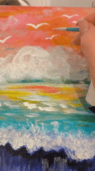 Artist paints ocean sunset scene in Fryazino, Russia