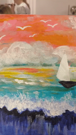 Artist paints ocean sunset scene in Fryazino, Russia