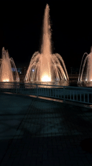 Illuminated fountain show displays Bulgarian symbols in Panagyurishte