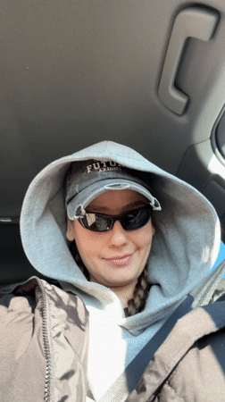 Young person records selfie video inside car in Krasnoyarsk