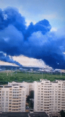 Large fire and smoke over industrial Horishni Plavni, Ukraine