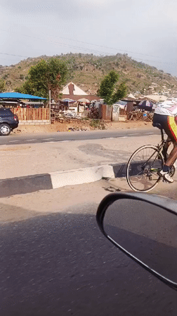 Cyclist spotted riding road bike in Dam Camp, Nigeria