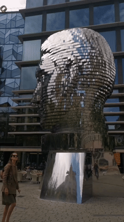 Two contrasting sculptures spotted in central Prague