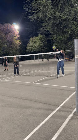 Evening badminton game draws players to lit Stara Zagora court