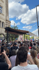 Large crowd demonstrates with flags in Budapest streets