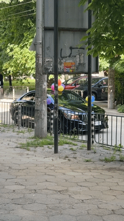 Woman walks sidewalk in Pleven carrying purple folder