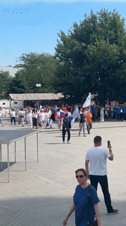 Young people gather with Russian flags for patriotic event in Astrakhan