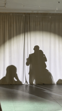 Shadow puppet show depicts embracing couple in Saint Petersburg