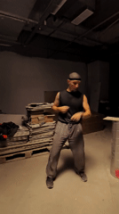 Solo martial arts and juggling practice in a Karaganda industrial space