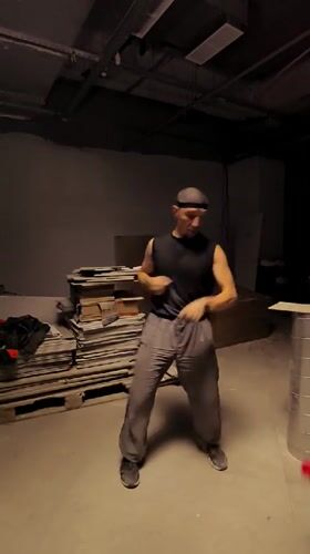 Solo martial arts and juggling practice in a Karaganda industrial space