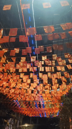 Night scenes captured in Da Lat featuring communist flags, cafes