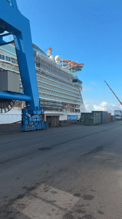 Cruise ship docks at Brest port with active operations